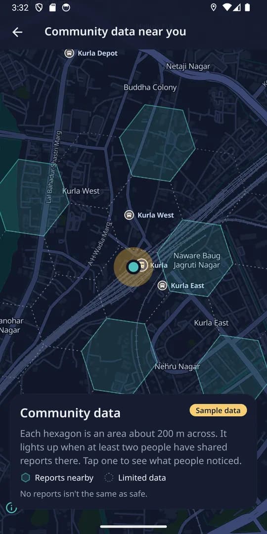 Community data map with hexagon areas